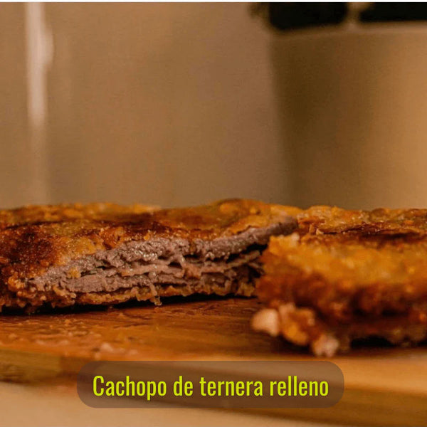 2  Cachopos de ternera rellenos de queso, membrillo y bacon