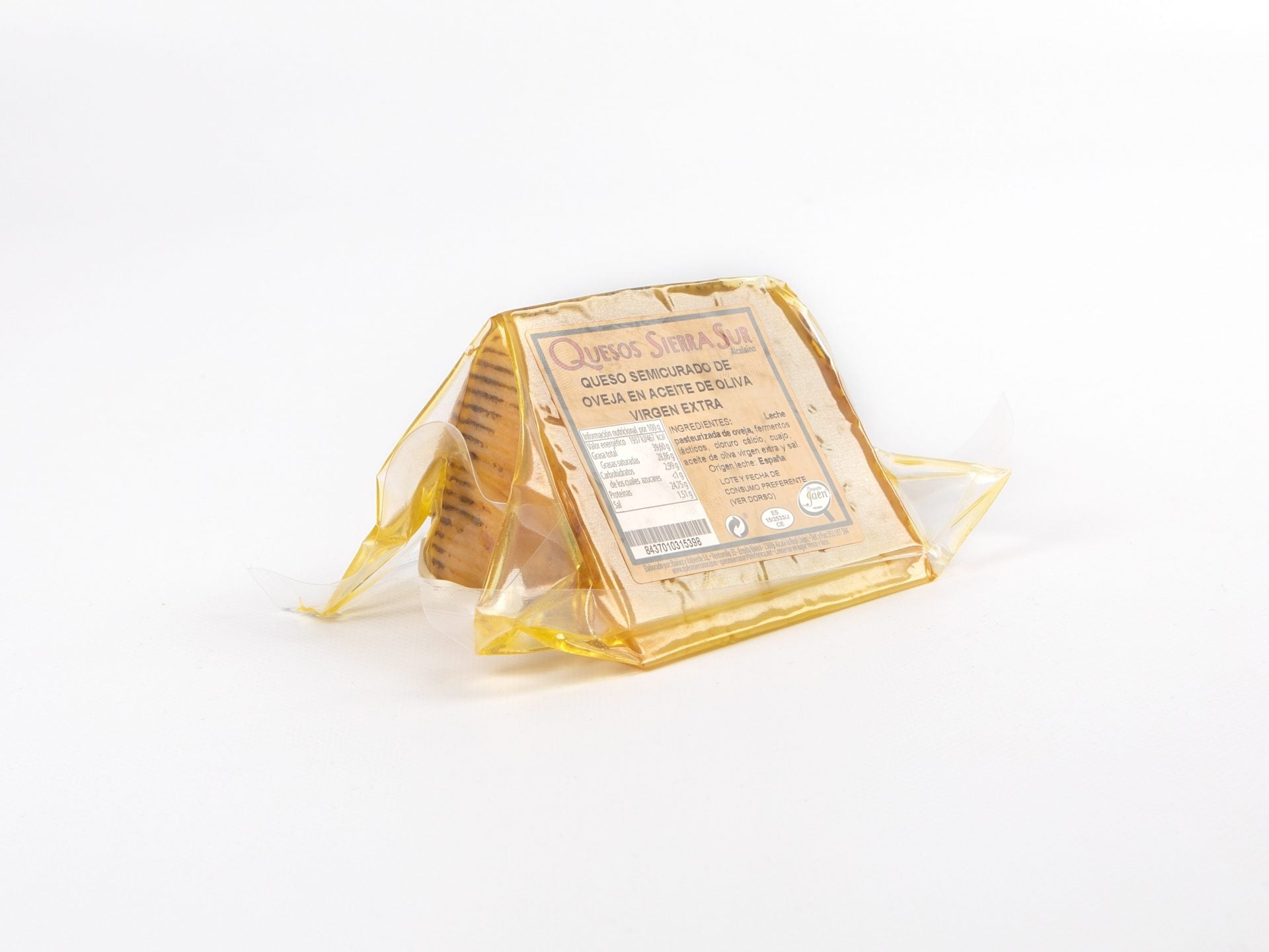 Semi-cured sheep cheese wedge in oil
