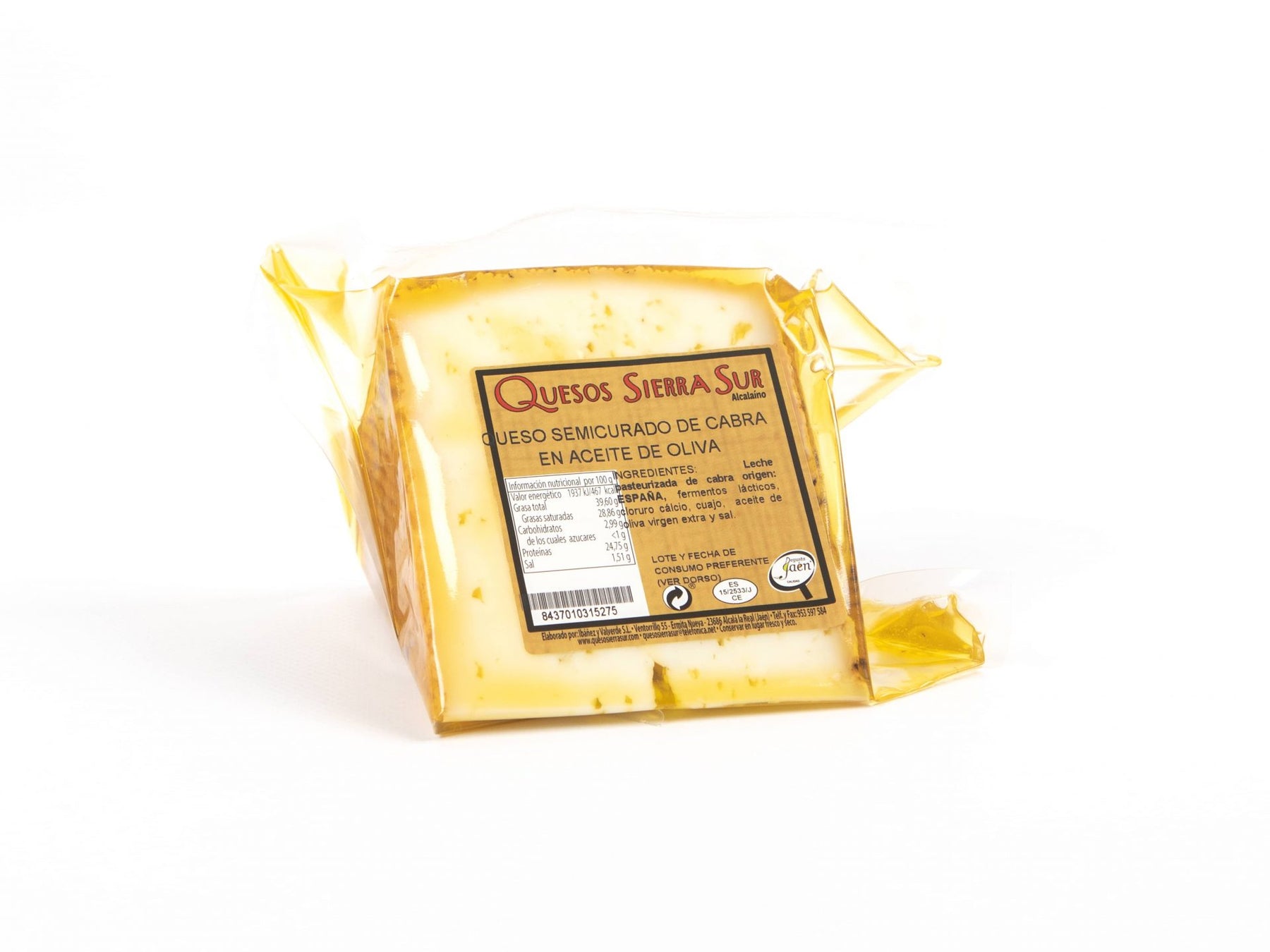Semi-cured goat cheese wedge in oil