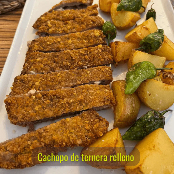 2  Cachopos de ternera rellenos de queso, membrillo y bacon