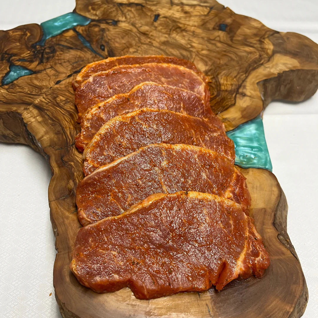 1 kg of marinated seared loin, sliced, in 2 trays