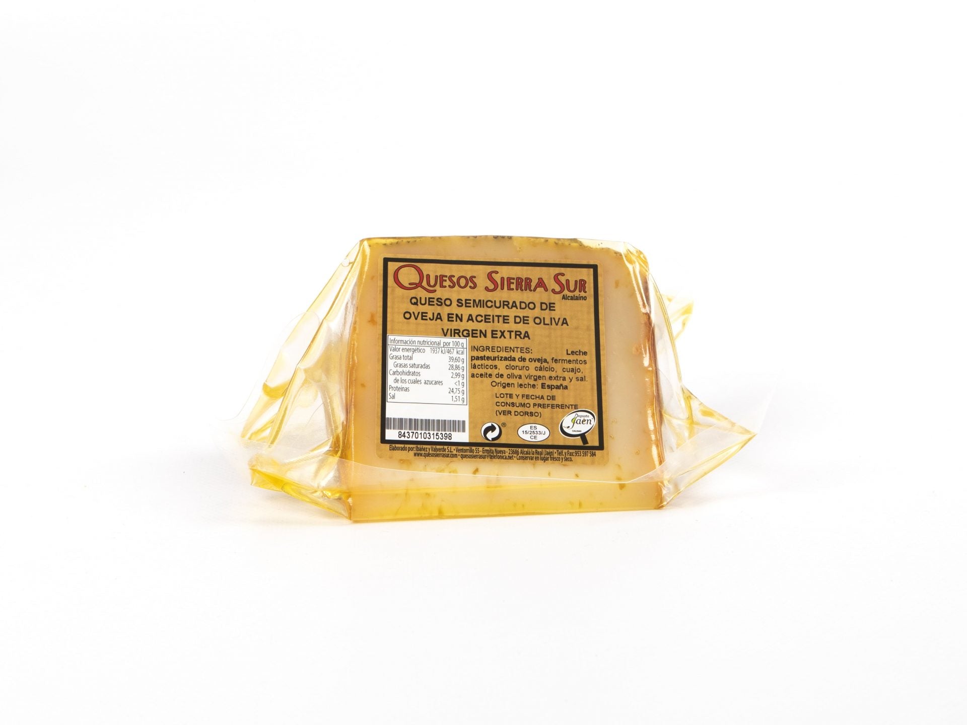Semi-cured sheep cheese wedge in oil