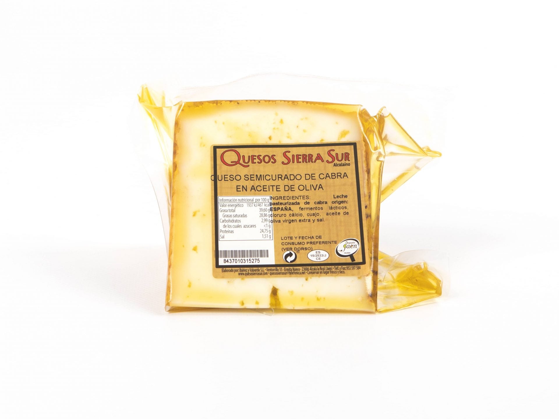 Semi-cured goat cheese wedge in oil