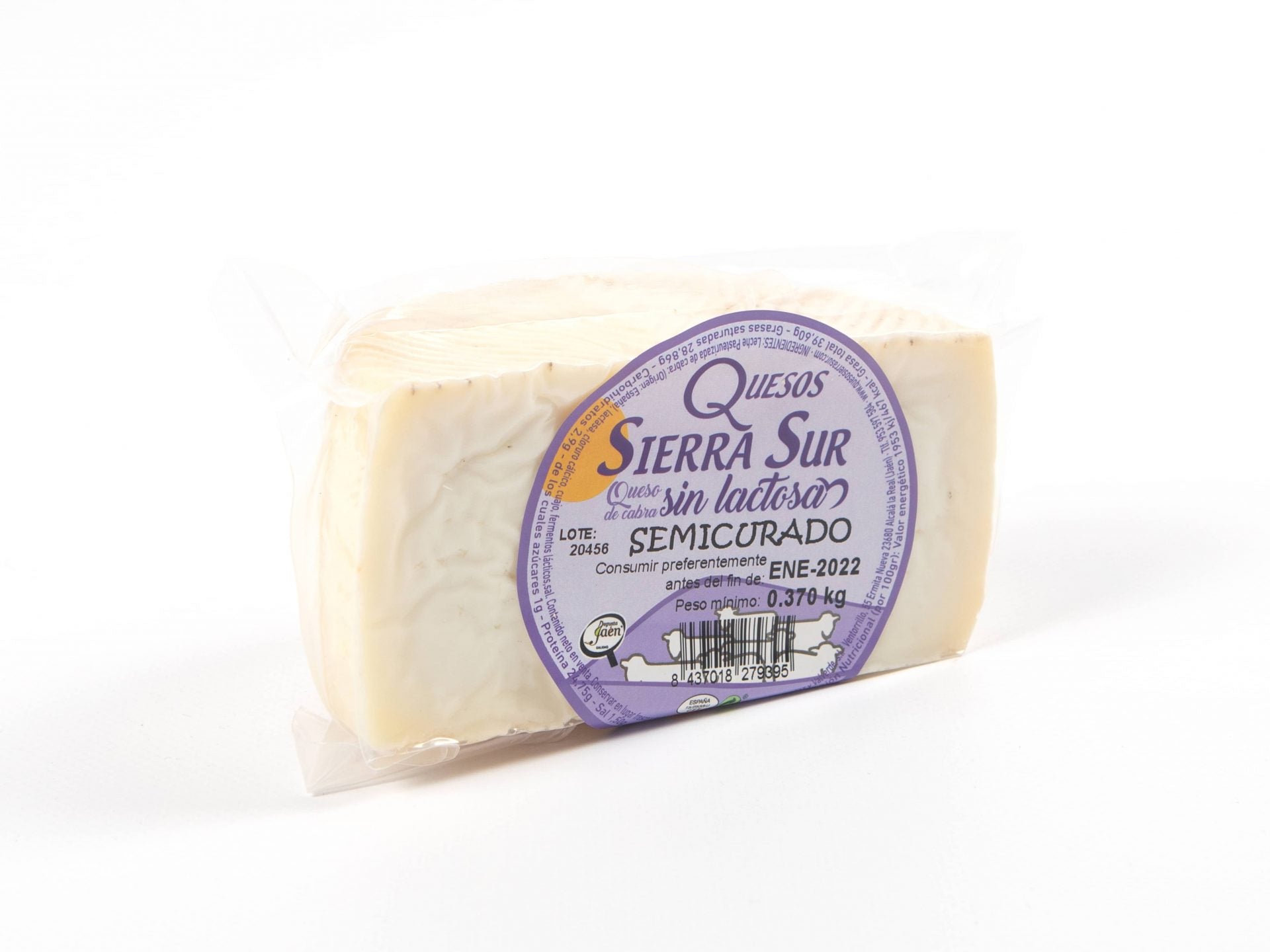 Semi-cured lactose-free goat cheese