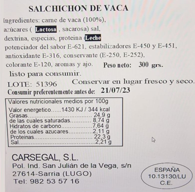 SALCHICHÓN CURADO DE VACA