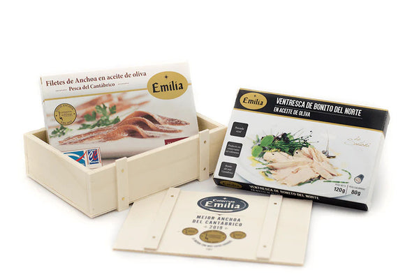 Caja detalle Anchoa del Cantábrico Oro y Ventresca de Bonito